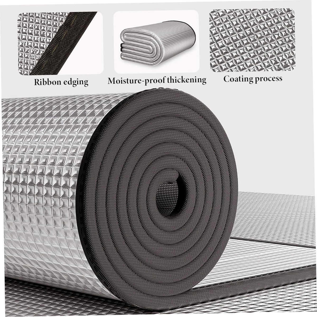 Foam Camping Mat Double-Sided Aluminum Foil Foldable Thermal Camping Mat, Waterproof & Insulated Roll, 6.56x6.56ft Silver.