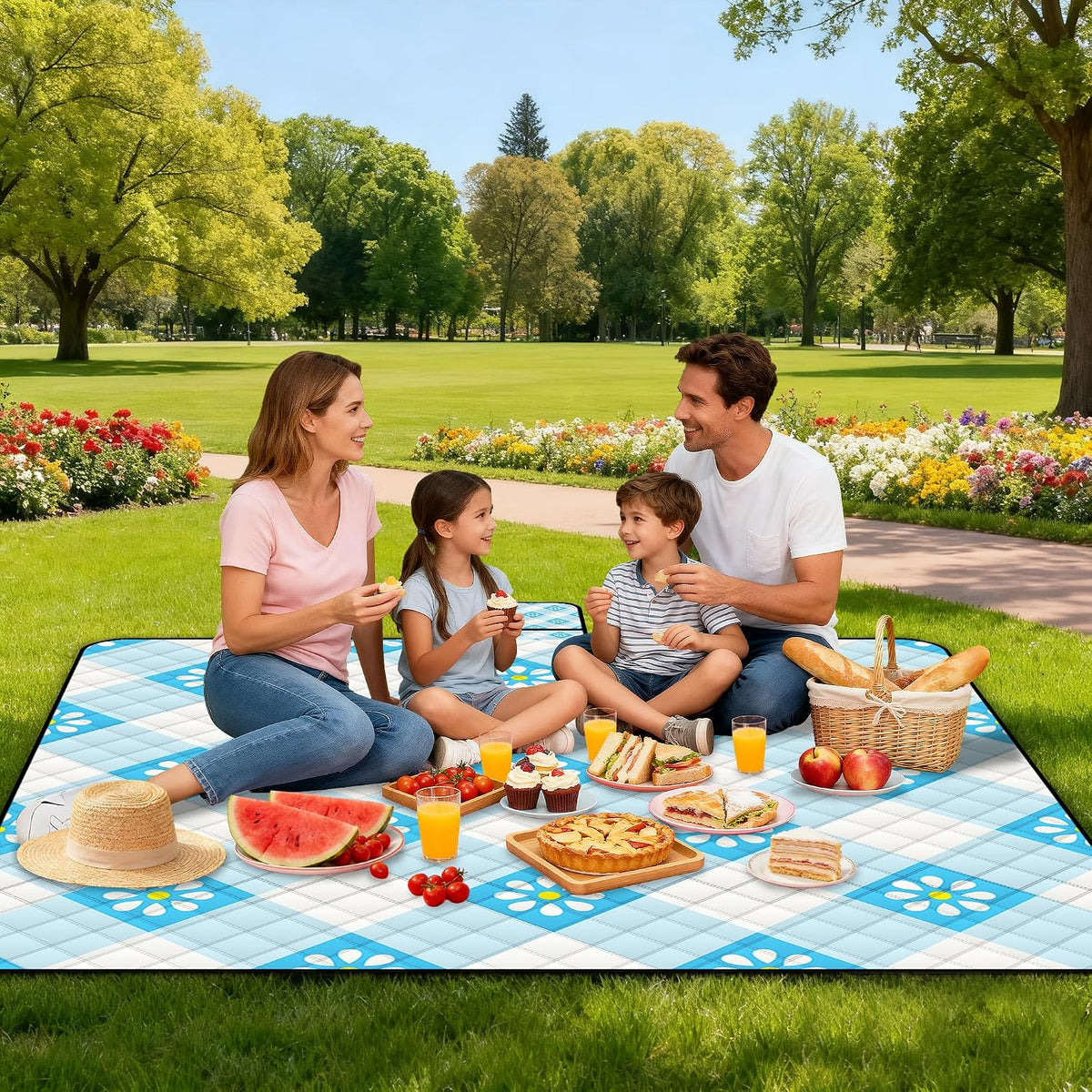 Extra Large Picnic Blanket Waterproof,80"x 80"Foldable Machine Washable Beach Blankets,Outdoor Blanket for 6-8 Adults,Picnic Mat Suitable for Indoor Crawling,Park Beach,Camping,Hiking,Travel( Blue)